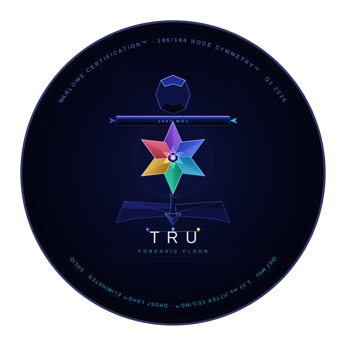 The TRU Geometry Seal — MARLOWE Certification, 186/186 Node Symmetry, 1667 MHz, Ghost Load Eliminated